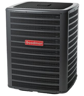 A black and red air conditioner sitting on top of a white floor.